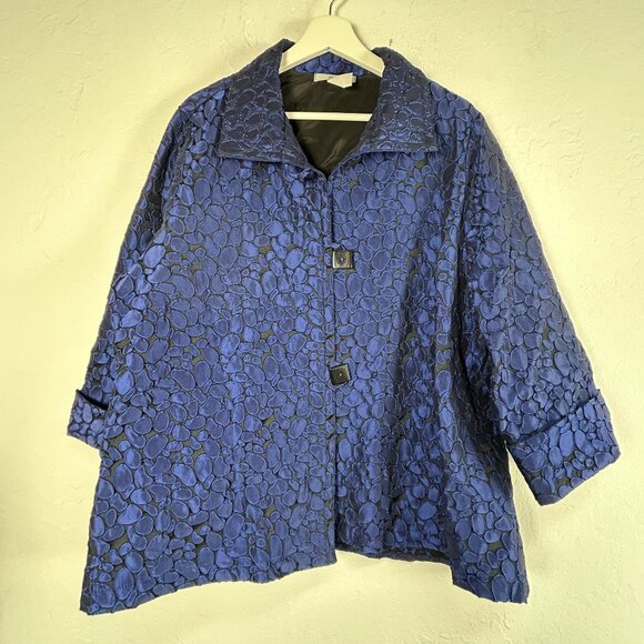 Moonlight Womens Geometric Dotted Jacquard Button Front Jacket XL Blue Artwear - Picture 1 of 6